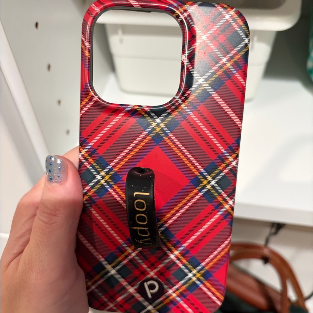 Loopy Case Red Plaid iPhone 14 Pro Case with Black Handle